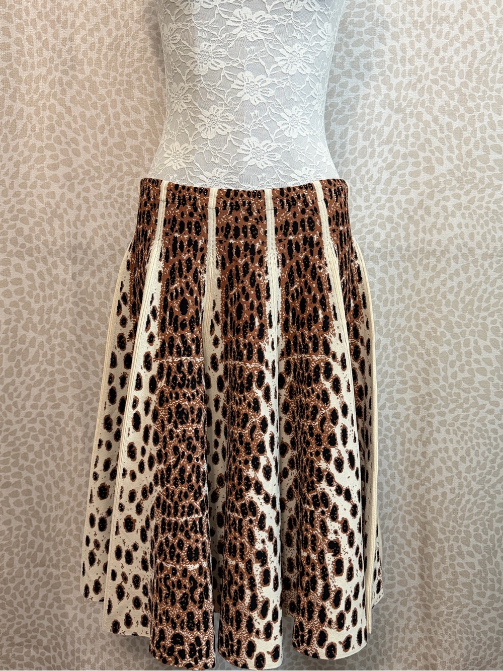 Gianni Bini Leopard Print A-Line Skirt in Brown and Cream Print